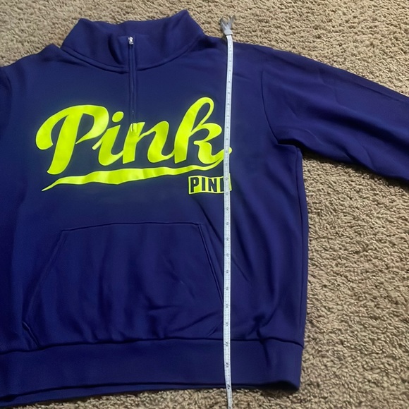 Pink Victoria Secret navy sweatshirt with Neon PINK across center front Sz XS - Picture 6 of 10